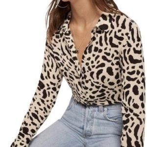 Reformation Violet Leopard Blouse in Black & White